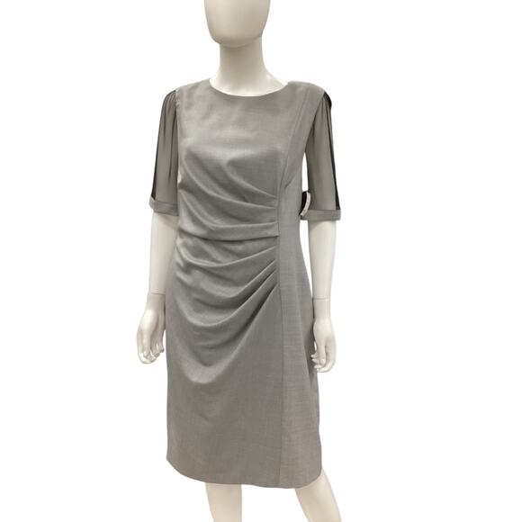 Max Mara Dress Women’s SZ 16 Fits Like A Large Short Mesh Sleeve Midi Gray Black